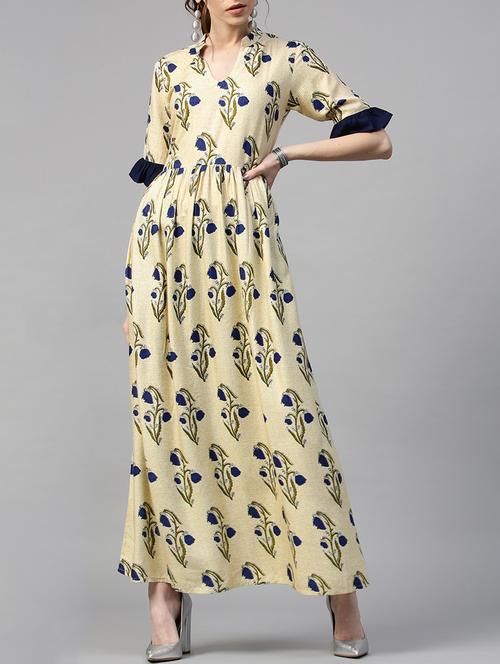 beige rayon flared kurta - 14936319 - Very Small Image - 1