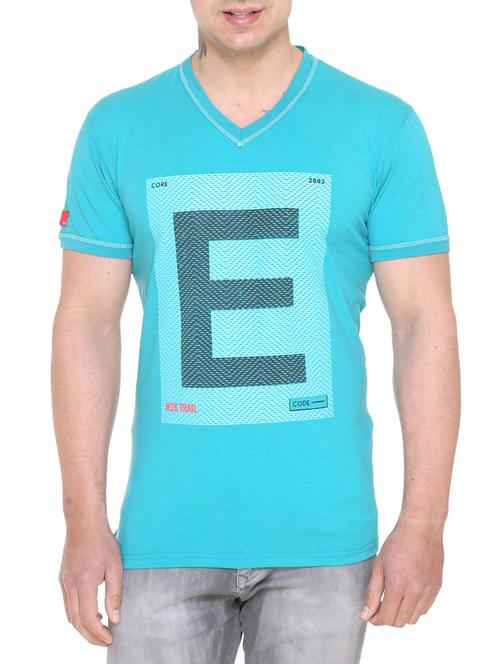 turquoise cotton front print t-shirt - 14936788 - Very Small Image - 1