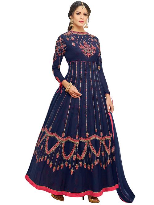 embroidered unstitched anarkali suit - 14936806 - Very Small Image - 1
