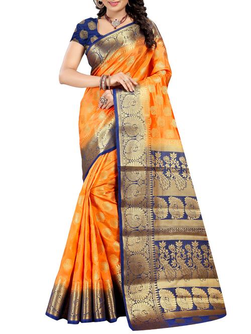 orange kanjivaram silk saree - 14936817 - Very Small Image - 1