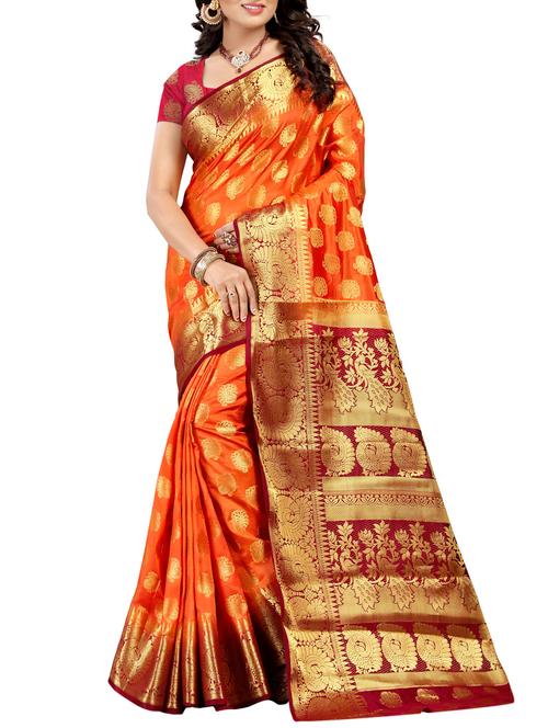 orange kanjivaram silk saree with blouse - 14936820 - Very Small Image - 1