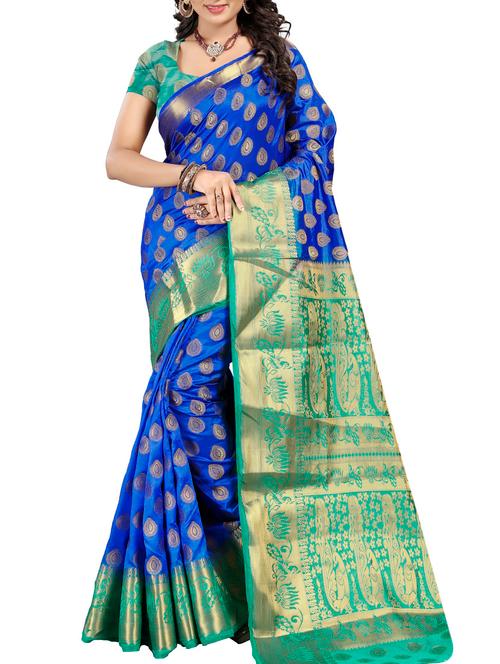 blue kanjivaram silk saree - 14936835 - Very Small Image - 1