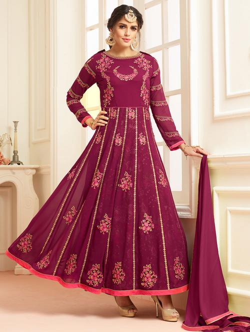 embroidered semi-stitched anarkali suit - 14936857 - Very Small Image - 1