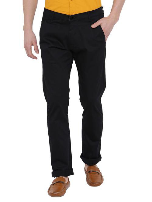 black cotton blend flat front trouser - 14937060 - Very Small Image - 1