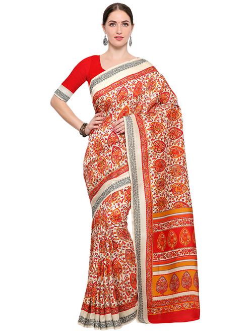 contrast bordered printed saree with blouse - 14937156 - Very Small Image - 1