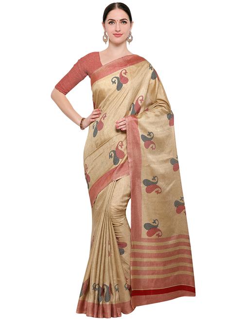 beige printed saree with blouse - 14937177 - Very Small Image - 1