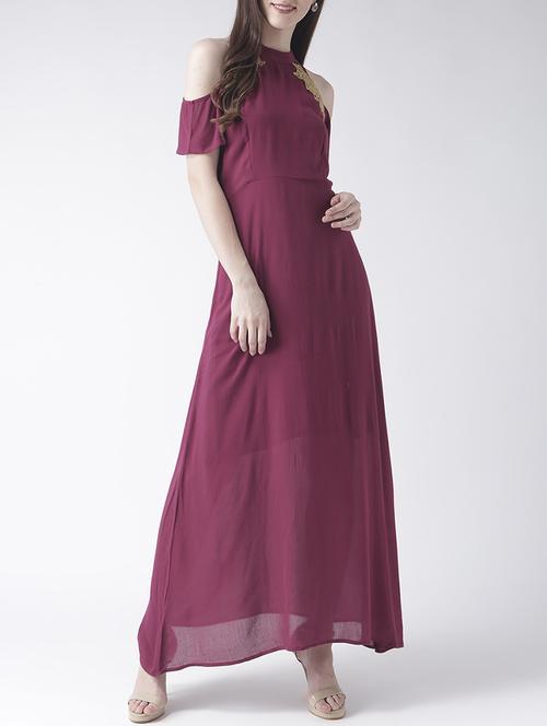 maroon rayon maxi dress - 14937681 - Very Small Image - 1