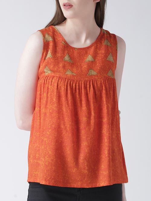 orange printed rayon top - 14937703 - Very Small Image - 1
