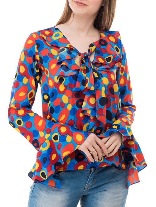 blue printed crepe top - 14937759 - Very Small Image - 1