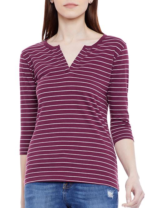 notch neck striped tee - 14937823 - Very Small Image - 1