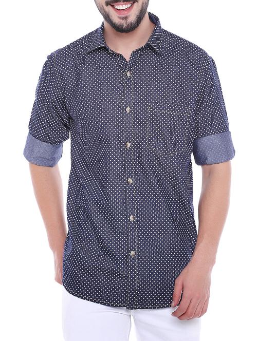 blue cotton casual shirt - 14937910 - Very Small Image - 1