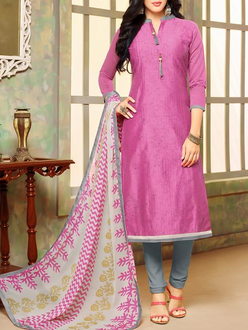 pink chanderi cotton unstitched suit - 14938167 - Very Small Image - 1