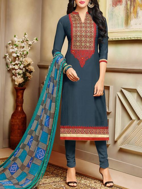 embroidered churidaar suits unstitched suit - 14938173 - Very Small Image - 1