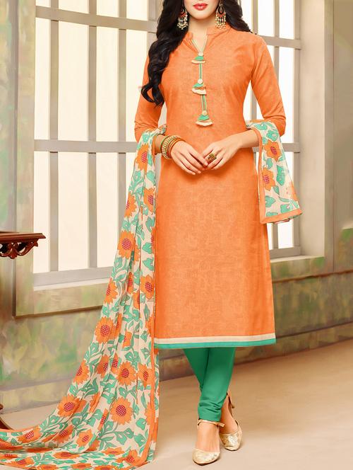 orange chanderi cotton unstitched suit - 14938176 - Very Small Image - 1