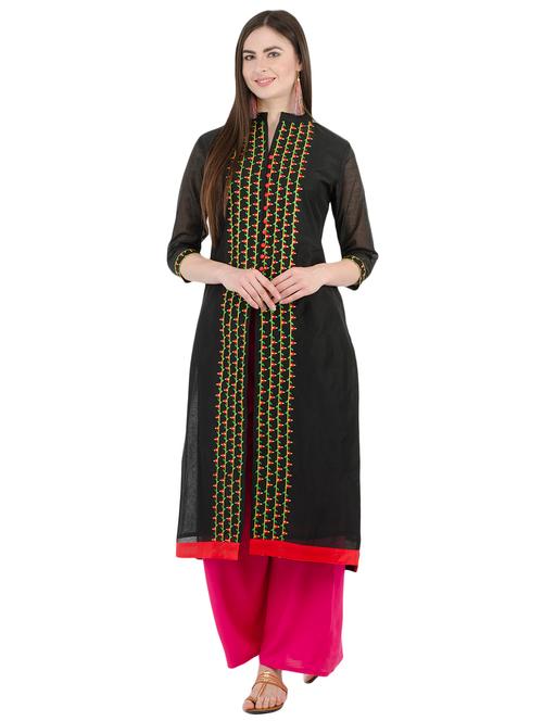 black chanderi straight kurta - 14940023 - Very Small Image - 1