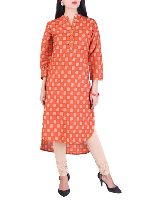 orange cotton straight kurta - 14942362 - Very Small Image - 1