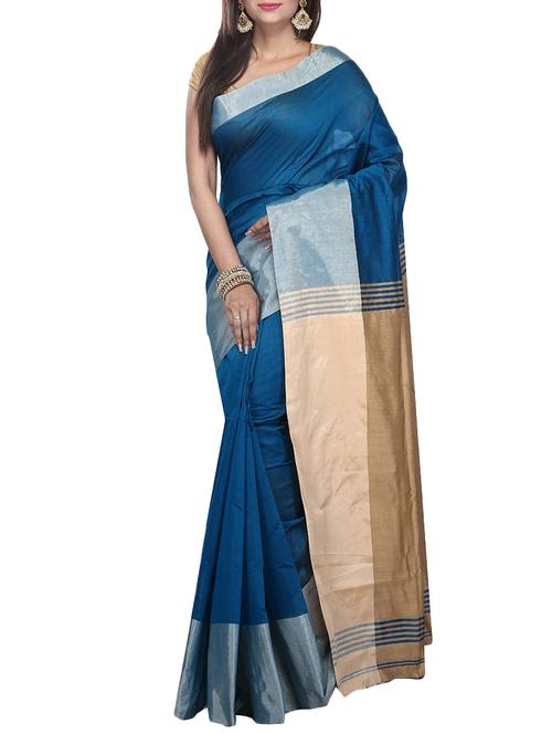 blue cotton handloom saree with blouse - 14942705 - Very Small Image - 1