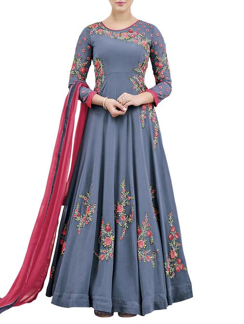 embroidered semi-stitched anarkali suit - 14942714 - Very Small Image - 1