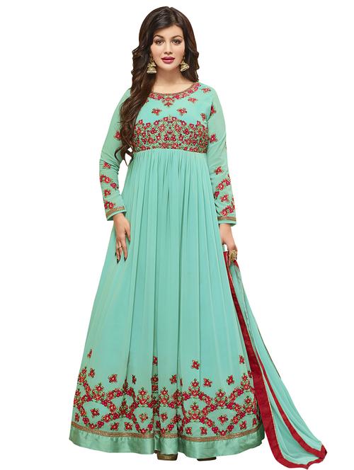 embroidered semi-stitched flared suit - 14942718 - Very Small Image - 1