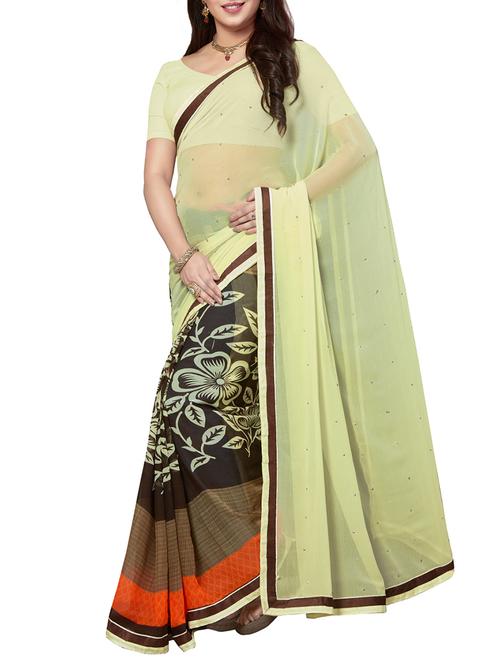 yellow chiffon half & half saree with blouse - 14944529 - Very Small Image - 1