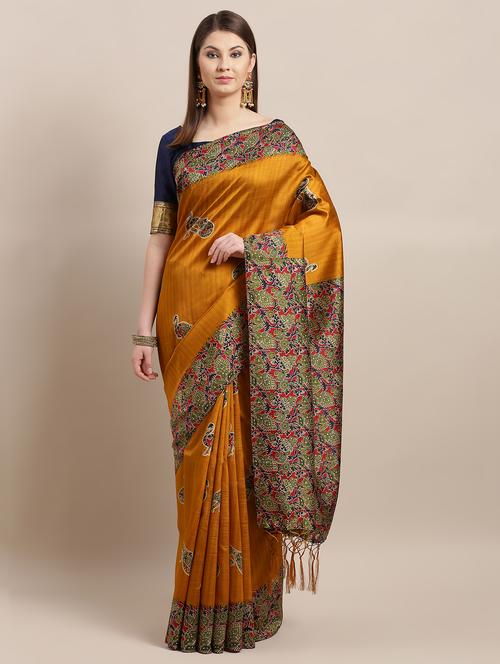 mustard art silk bhagalpuri saree with blouse - 14944676 - Very Small Image - 1