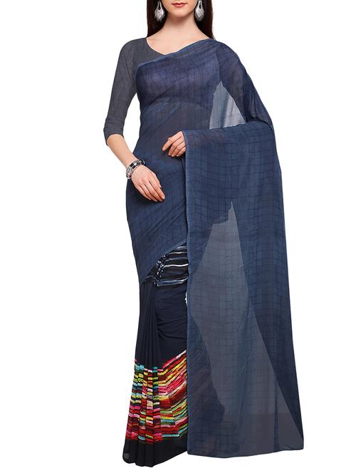 checkered printed saree with blouse - 14944697 - Very Small Image - 1