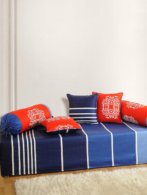 stripes diwan set with bolster and cushion covers (set of 6) - 14945284 - Very Small Image - 1