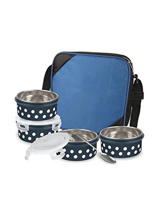 lock & lock polka design 2 in 1 steel & polypropylene lunch box set, 6 pieces - 14945780 - Very Small Image - 1