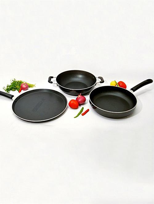 induction & gas base 3 pcs aluminum deluxe non-stick cookware kitchen set (black) - 14945795 - Very Small Image - 1