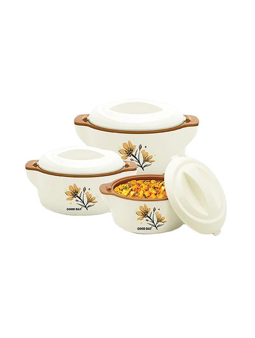 insulated hot pot casserole gift set, 3 pcs & 650ml bowl ,brown - 14945921 - Very Small Image - 1