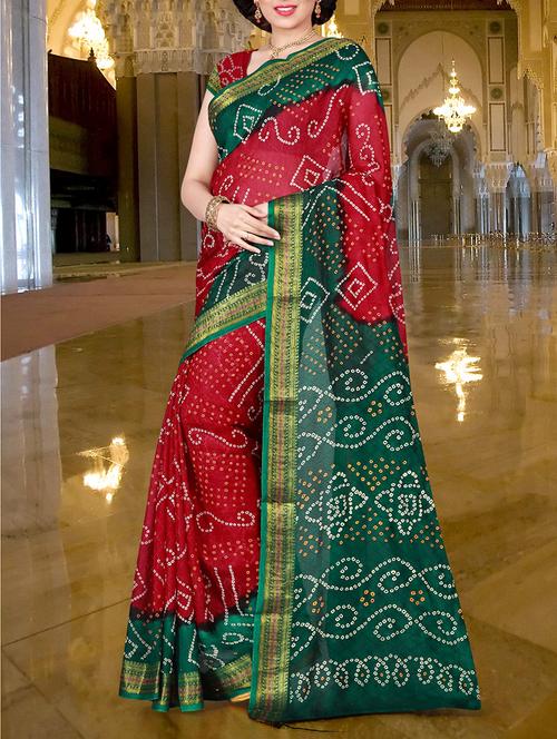 red art silk bandhani saree with blouse - 14946303 - Very Small Image - 1