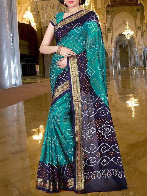 turquoise art silk bandhani saree with blouse - 14946304 - Very Small Image - 1