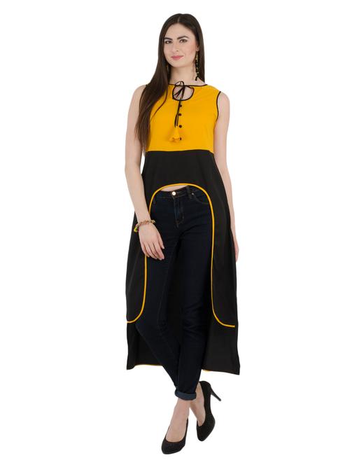 yellow crepe aline kurta - 14946602 - Very Small Image - 1
