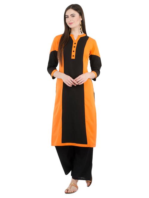 yellow crepe straight kurta - 14946606 - Very Small Image - 1