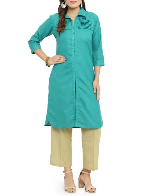 turquoise synthetic straight kurta - 14947764 - Very Small Image - 1