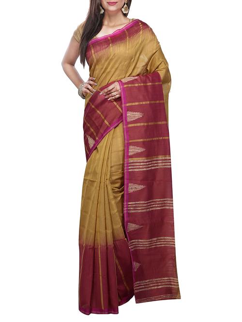 beige handloom saree with blouse - 14948095 - Very Small Image - 1