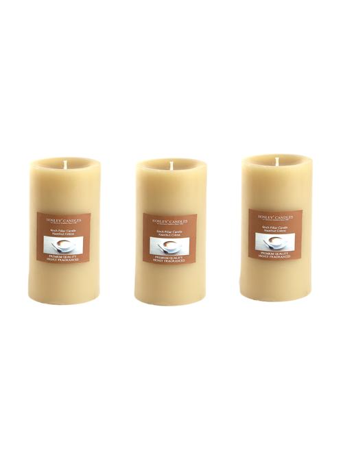set of 3 hazelnut creme 6 inch pillar candles - 14948746 - Very Small Image - 1