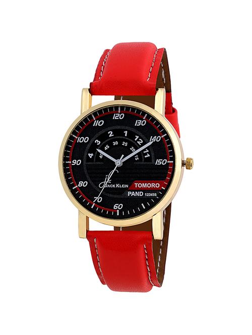 jack klein stylish golden black round dial red strap analog wrist watch - 14948804 - Very Small Image - 1