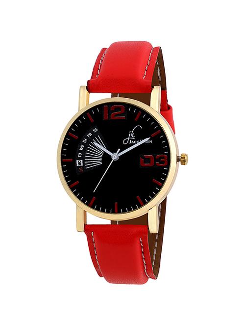 jack klein black dial red strap analog wrist watch - 14948806 - Very Small Image - 1