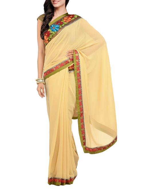 fuchsia designs beige embroidered saree with blouse - 14949736 - Very Small Image - 1