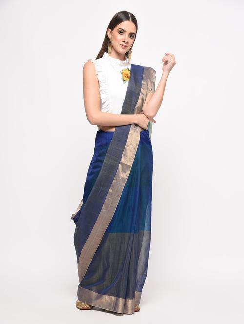 fuchsia designs blue handloom saree with blouse - 14949744 - Very Small Image - 1