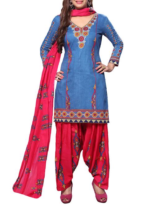 sky blue cotton unstitched suit - 14949993 - Very Small Image - 1