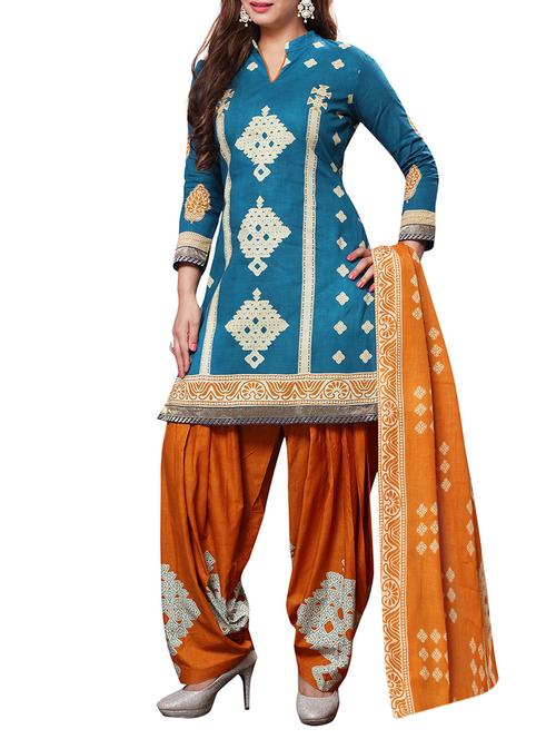 blue cotton unstitched suit - 14950104 - Very Small Image - 1
