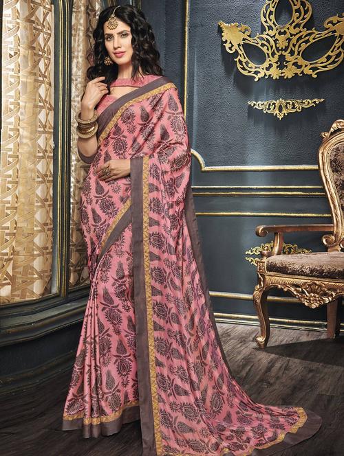 pink printed saree - 14950402 - Very Small Image - 1