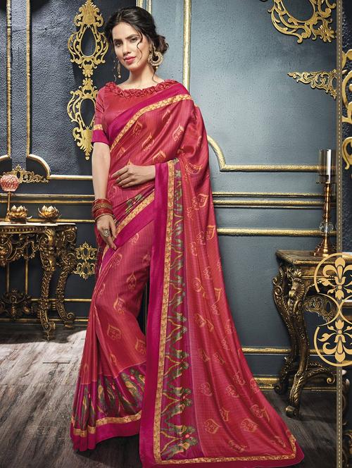 red printed saree - 14950406 - Very Small Image - 1