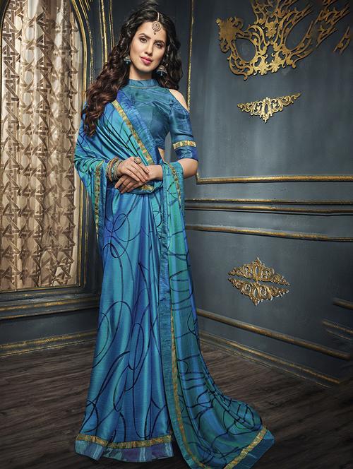 sky blue georgette printed saree - 14950407 - Very Small Image - 1