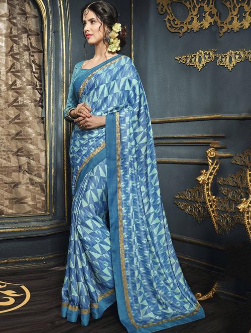 blue printed saree - 14950411 - Very Small Image - 1