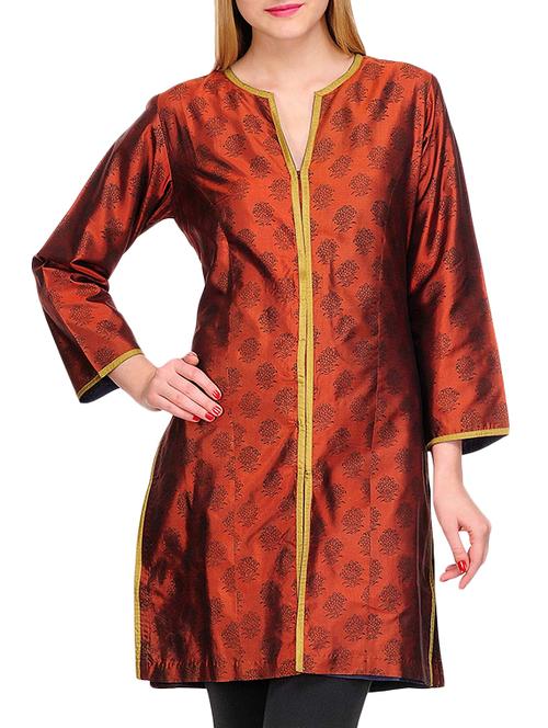 fuchsia designs brown silk straight kurta - 14950501 - Very Small Image - 1