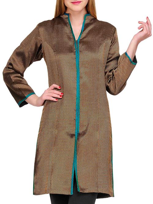 fuchsia designs brown silk straight kurta - 14950502 - Very Small Image - 1