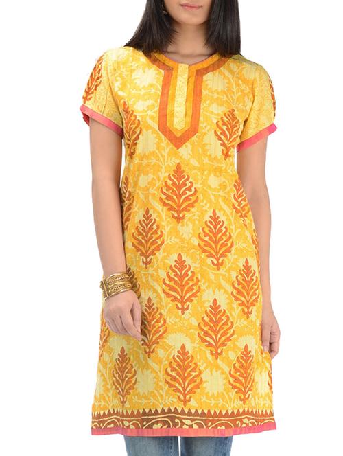 yellow cotton straight kurta - 14950534 - Very Small Image - 1
